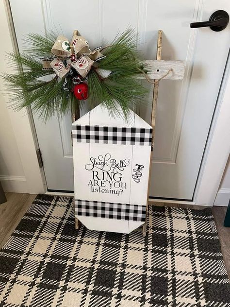 Dollar Tree crafts & DIY With Instructions | I made this sled | Facebook Dollar Tree Sled, Paint Plaid, Dollar Tree Crafts Diy, Paint Sticks, Tree Sign, Tree Signs, Painted Sticks, Dollar Tree Crafts, Tree Crafts