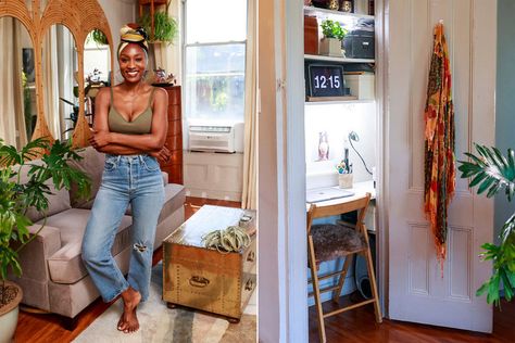 Residents of NYC's smallest apartments survived lockdown in style High Carb Vegan Recipes, High Carb Vegan, Small Apartment Therapy, Tiny Studio Apartments, Studio Apartment Living, Ikea Kitchen Island, Apartment Storage, Corner Office, Tiny Apartments