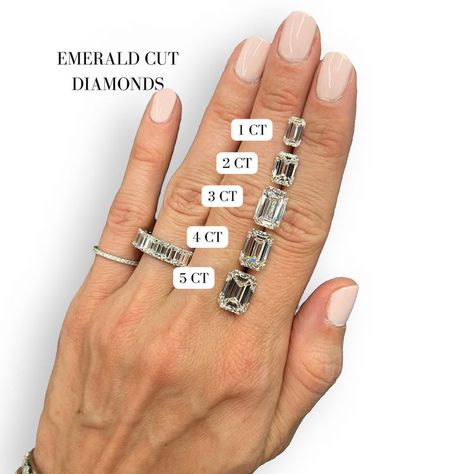 Diamond Carat Size Chart, 5 Carat Diamond Ring, Engagement Ring Stack, Diamond Carat Size, Engagement Ring Types, Emerald Ring Engagement Diamond, 1 Carat Engagement Rings, Emerald Cut Diamond Engagement Ring, Emerald Cut Diamond Engagement