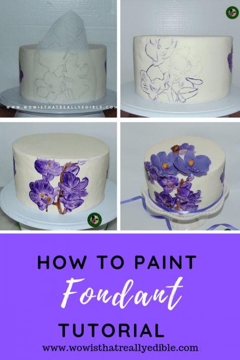 Paint Fondant, Paint On Fondant, Cake Painting Tutorial, Sugar Flower Wedding Cake, Hand Painted Cake, Fondant Techniques, Painted Cake, Hand Painted Cakes, Fondant Tutorial