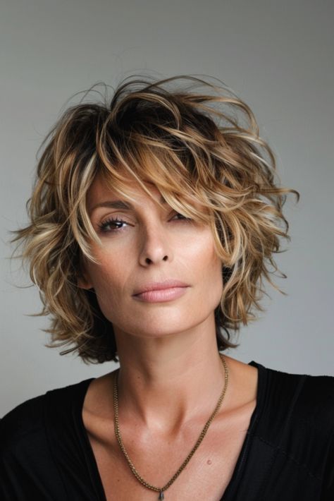 58  Short Shaggy Hair Ideas for an Effortless Look Shaggy Textured Bob, Bob Shaggy Short, Short Flicky Hair, Short Shag Thick Hair, Shaggy Haircuts Medium Messy Bob, Chin Length Shag Hairstyles, Short Hair Inspo For Round Face, Textured Layers Short Hair, Shaggy Bob Curly Hair