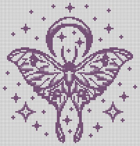 Cross Stitch Moth Pattern, Moth Crochet Tapestry, Butterfly Tapestry Crochet Pattern, Moth Alpha Pattern, Fairy Pixel Art, Butterfly Pixel Art, Fairy Cross Stitch, Gem Painting, Moth Insect