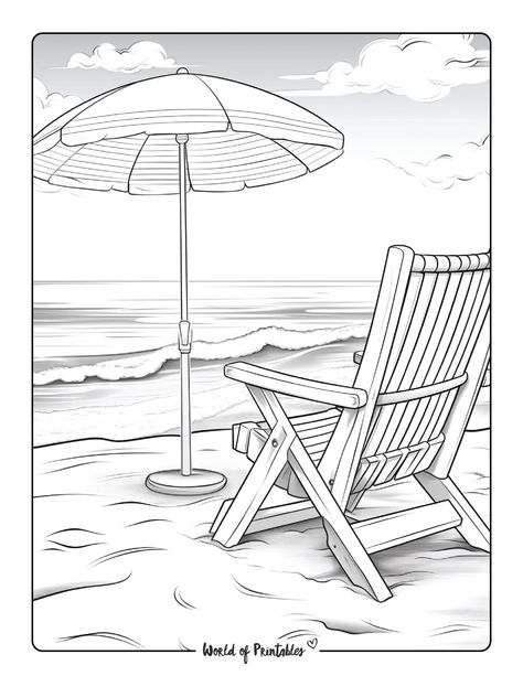 Beach Chair Tattoo, Inspo To Draw, Beach Chair Drawing, Chair Tattoo, World Of Printables, Beach Coloring Pages, Chair Drawing, Penguin Coloring, Parchment Cards