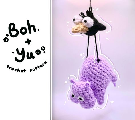 Boh and Yu are some of my favorite Studio Ghibli characters, so why not bring them to life with the power of crochet! This pattern is beginner friendly and contains tons of picture tutorials for all my visual learners out there :) It also includes step-by-step tutorials for two different poses, and can be turned into a hanging decoration that is sure to bring your Ghibli dreams to reality. REMINDER THAT THIS IS A CROCHET PATTERN, NOT A FINISHED PRODUCT Crochet Patterns Amigurumi Animals, Crochet Small Toys, Crochet Studio Ghibli Free Pattern, Bmo Crochet Pattern Free, Studio Ghibli Crafts Diy, Ghibli Crochet Pattern Free, Studio Ghibli Crochet Pattern Free, Studio Ghibli Crochet Pattern, Ghibli Crochet Pattern