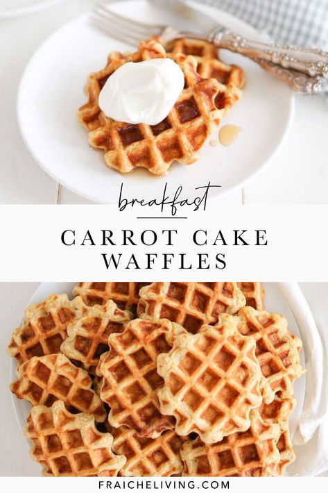 Perfect for slow weekend mornings, these Carrot Cake pancakes can easily be made into waffles (our fav to be honest) and are filled with health ingredients! #carrotcakewaffles #carrotcakepancakes #carrotcake #carrotcakerecipe Carrot Banana Pancakes, Carrot Cake Pancakes Easy, Carrot Cake Pancakes Healthy, Veggie Waffles Kids, Toddler Waffles Healthy, Toddler Waffle Recipe, Toddler Waffles, Baby Waffles, Carrot Waffles