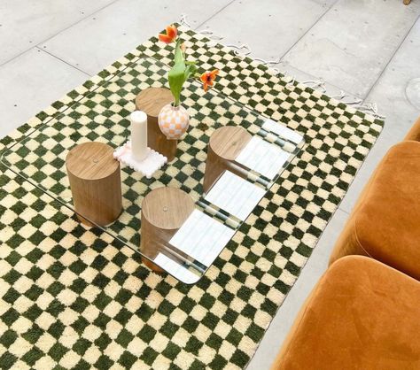 Green Checkered Rug, Living Room Luxurious, Checker Rug, Moroccan Green, Dark Green Living Room, Sofa Rug, Checkered Area Rug, Style Marocain, Green Checkered