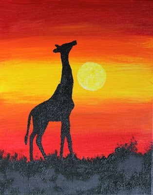 Original Acrylic Painting of Giraffe Silhouette at Sunset https://www.etsy.com/listing/721360003/giraffe-original-acrylic-painting Painting Silhouette, Easy Canvas Painting Ideas, Giraffe Silhouette, Canvas Painting Ideas For Beginners, Giraffe Painting, Sunset Red, Giraffe Art, Silhouette Painting, Sunset Silhouette