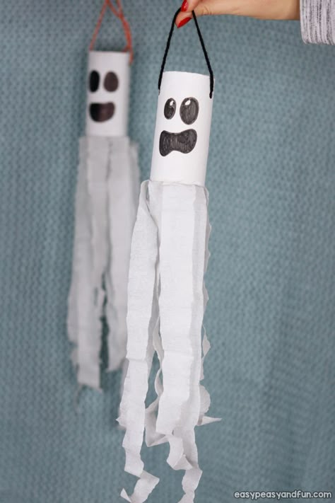 Ghost Windsock, Toilet Ghost, Toilet Paper Roll Craft, Dekorasi Halloween, Bricolage Halloween, Roll Craft, Halloween Crafts Preschool, Paper Halloween, Halloween Crafts For Toddlers