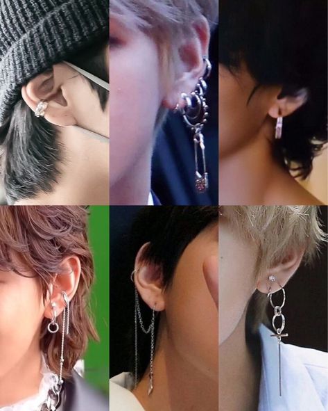 Taehyung Piercing, Taehyung Earrings, Kpop Style, Long Earrings, Stray Kids, Ear Cuff, Piercings, Hoop Earrings, Vogue