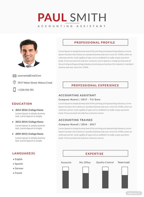 Instantly Download Free Assistant Accountant Resume Template, Sample & Example in Microsoft Word (DOC), Adobe Photoshop (PSD), Adobe InDesign (INDD & IDML), Apple Pages, Microsoft Publisher, Adobe Illustrator (AI) Format. Available in (US) 8.5x11 inches + Bleed. Quickly Customize. Easily Editable & Printable. Accountant Cv, Functional Resume Template, Accountant Resume, Creative Cv Template, Cv Design Template, Free Resume Templates, Infographic Resume, Cv Template Word, Letter To Teacher