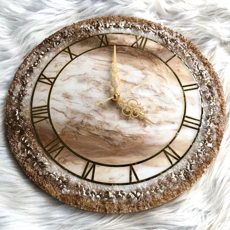 Resin Wall Clock for Home Decor White and Brown Geode modern design | eBay Epoxy Resin Wall Clock, Resin Arts, Resin Wall Clock, Clock Craft, Resin Clock, String Wall Art, Mandala Art Therapy, Resin Frame, Art And Craft Videos