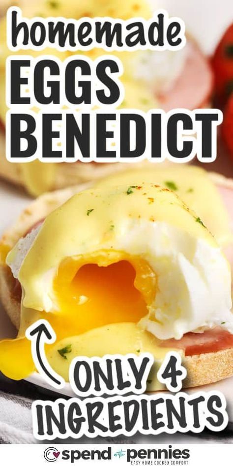 This homemade eggs benedict recipe is super easy yet elegant! With simple ingredients and 20 minutes, this fancy breakfast is the go-to dish for breakfast or brunch. Impress your guests or family with this delicious recipe. #eggsbenedict #eggsbenny #hollandaisesauce #spendwithpennies Best Egg Benedict Recipe, Easy Egg Benedict Recipe, Homemade Eggs Benedict, Shrimp Eggs Benedict, Best Eggs Benedict Recipe, How To Make Eggs Benedict, Eggs Benedict Easy, Egg Benedict Recipe, Eggs Benny Recipe