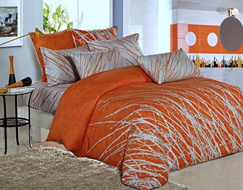 Rise & Shine: Orange and White Comforter & Bedding Sets Orange Nursery, Orange Duvet Covers, King Size Comforter Sets, Grey Comforter Sets, Bedding Sets Grey, Orange Bedding, 100 Cotton Duvet Covers, Gray Duvet Cover, Bedroom Orange