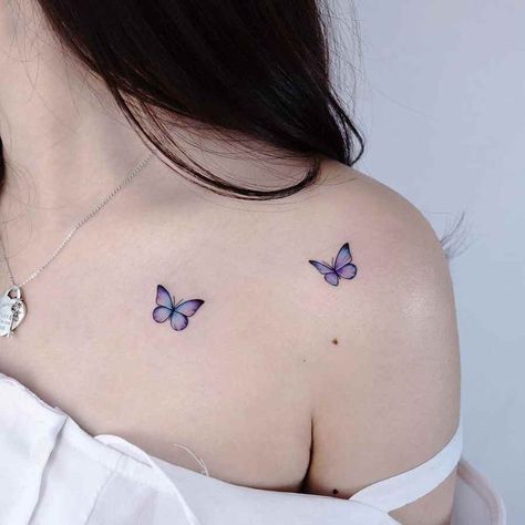 Small Butterfly Tattoo Designs, Tiny Butterfly Tattoo, Traditional Butterfly Tattoo, Purple Butterfly Tattoo, Colorful Butterfly Tattoo, Simple Butterfly Tattoo, Butterfly Tattoo Stencil, Blue Butterfly Tattoo, Purple Tattoos