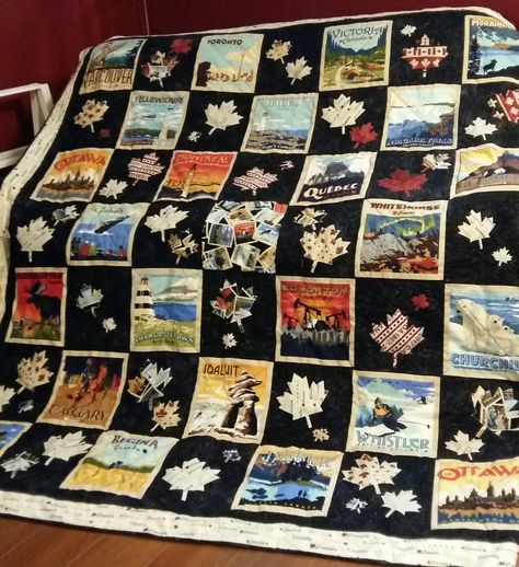 The last of my canada quilts Canada Quilt, Quilts Canada, Canadian Quilts, Themed Quilts, Fabric Panel Quilts, Quilt Of Valor, Travel Canada, Quilt Projects, Memory Quilt