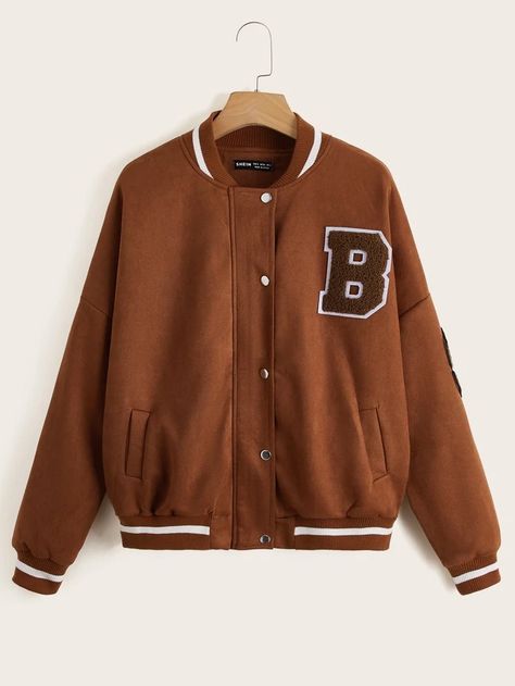 Baseball Jacket Outfit, Jacket With Patches, Women Outerwear, Women Jackets, Tomboy Style Outfits, Coffee Brown, Tomboy Fashion, Baseball Jacket, Jackets Online