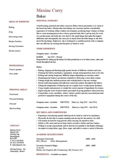 Baker resume template, example, cake, confectionery, objective, summary, no experience, entry level, CV. You can get the fully editable Microsoft Word version of this sample. Office Assistant Resume, Office Manager Resume, Cv Example, Teacher Resume Examples, Best Cv, Business Analyst Resume, Project Manager Resume, Sales Person, Ms Project