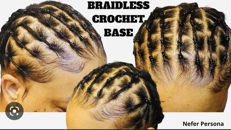 Cornrow Base For Crochet, Individual Crochet Braid Pattern, Cornrow Patterns For Crochet Braids, Crochet Braid Down Pattern, Crochet With Rubber Bands, Rubber Band Crochet Braids, Rubber Band Cornrows, Crochet Rubber Band Method, Rubber Band Crochet Hairstyles