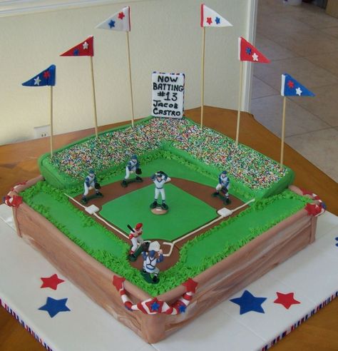 Baseball Field Cake, Baseball Theme Cakes, Baseball Reference, Baseball Birthday Cakes, Baseball Theme Birthday, Red Birthday Cakes, Baseball Cake, Baseball Theme Party, Birthday Cakes For Teens