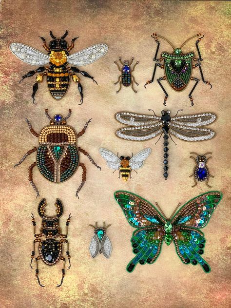 Bugs Bead Embroidery Kit. DIY Craft Kit Beadwork on Canvas. DIY Home Decor - Etsy Embroider Beads, Beaded Decorations Home Decor, Beads Embroidery Ideas, Beaded Embroidery Inspiration, Bead Embroidery Inspiration, Bead Home Decor, Beaded Embroidery Beginner, Beaded Textiles, Embroidery And Beads