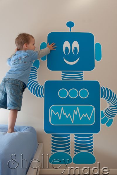 Large Robot Wall Decal! Robot Themed Bedroom, Little Boy Bedroom, Robot Bedroom, Robot Classroom, Classroom Theme Ideas, Robot Room, Doodle Wall, Beach Room, Themed Bedroom