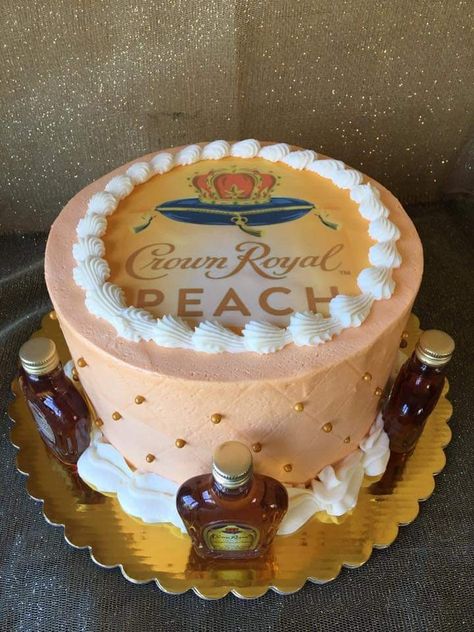 Crown royal cake Peach Crown Royal Cake, Crown Royal Birthday Ideas For Men, Dessert Drinks Alcohol, Crown Royal Cake, Alcohol Birthday Cake, Sister Things, 21st Birthday Cupcakes, 28 Birthday, Liquor Cake