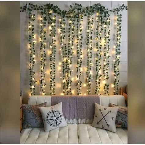 Ivy Wall, Fake Plants Decor, Fairy Lights Bedroom, Campus Life, Redecorate Bedroom, Room With Plants, Room Design Bedroom, Dream Room Inspiration, Leaf Decor