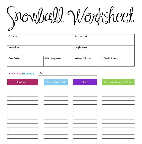 Dave Ramsey Debt Snowball Worksheet Printable Debt Snowball Worksheet, Pay Off Mortgage Early, Mortgage Payoff, Paying Off Credit Cards, Pay Off Debt, Debt Snowball, Financial Peace, Debt Relief, Debt Management