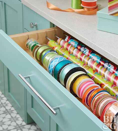 laundry room storage ribbon drawer Wrapping Room, Laundry Room Storage Solutions, Bedroom Attic, Laundry Craft Rooms, Stacked Laundry Room, Laundry Room Ideas Small Space, Gift Wrapping Station, Wrapping Station, Room Storage Diy