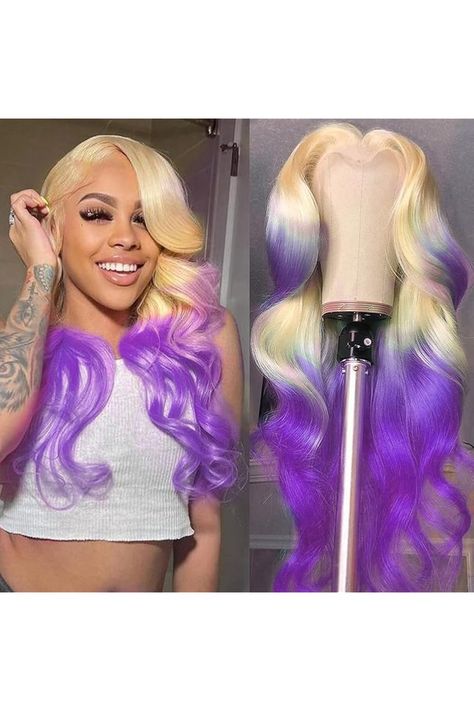 Honey Blonde Ombre Purple Lace Front Wig Human Hair 24inch 180% Density 13x4 HD Transparent Glueless Wigs Human Hair 13x4 Lace Frontal Wig Human Hair Colored Wigs Blonde And Purple Hair Ombre, Purple Hair Ombre, Blonde And Purple Hair, Blonde And Purple, Purple Lace Front Wig, Ombré Wig, Purple Lace Front, Honey Blonde Ombre, Purple Ombre Hair