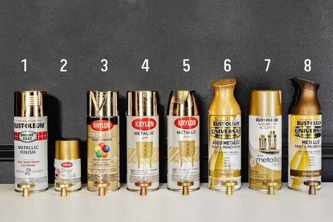 The Best Gold Spray Paints - Ranked - Bless'er House Gold Spray Paint Comparison, Best Gold Spray Paint, Brass Spray Paint, Metallic Gold Spray Paint, Rustoleum Metallic, Best Spray Paint, Rustoleum Spray Paint, Spray Paint Colors, Decorating Crafts