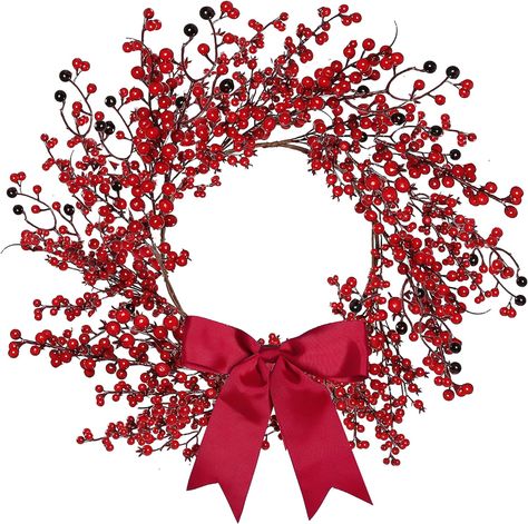 Wreath with Bowknot Christmas Decoration for Front Door Home Indoor Outdoor Farmhouse Wall Window Christmas Holiday Red Berry Wreath, Outdoor Farmhouse, Artificial Christmas Wreaths, Home Decor Hooks, Christmas Hanging Decorations, Berry Wreath, Wall Window, Xmas Wreaths, Home Indoor