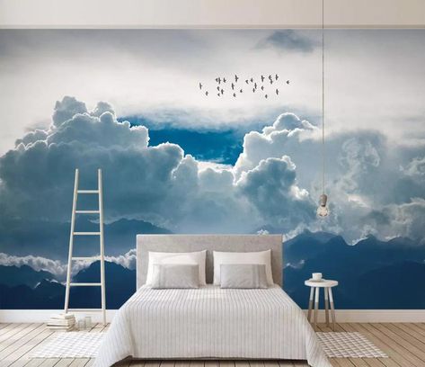 3D Blue Dreamy Cloud Wallpaper Removable Self Adhesive | Etsy Peel And Stick Wallpaper Cloud, Sky Bedroom Wallpaper, Sky Mural, Wall Painting Living Room, Exclusive Wallpaper, Cloud Wall, Blue Sky Clouds, Abstract Cloud, Cloud Photos