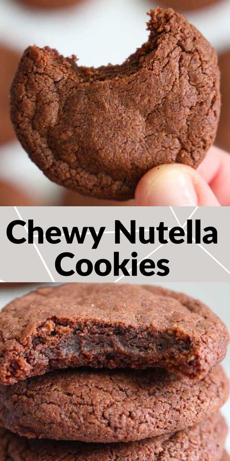 Chewy Nutella Cookies, Thing To Make With Nutella, Treats With Nutella, Things To Bake With Nutella, What To Eat Nutella With, Cookies With Nutella Recipes, Yummy Nutella Snacks, How To Make Nutella Cookies, Baking Recipes With Nutella