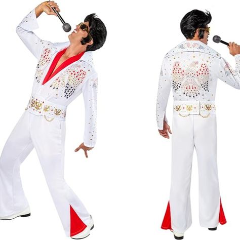 Iconic Elvis Costume Ideas Eagle Costume, Irish Fancy Dress, Elvis Costume, Leprechaun Costume, Shell Suit, Costumes For Sale, Fancy Dresses Party, White Jumpsuit, Inspirational Celebrities