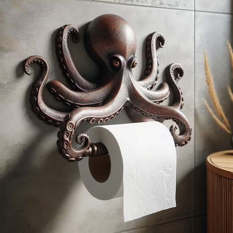 The Ultimate Bathroom Upgrade: Octopus Shape Toilet Paper Holder Nautical Theme Bathroom, Unique Toilet Paper Holder, Octopus Bathroom, Creative Bathroom Ideas, Vintage Style Bathroom, Bath Towel Holder, Bathroom Upgrade, Nautical Bathroom Decor, Nautical Bathrooms