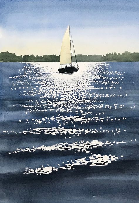 Watercolour by Tony Hatt Sail Boat Art, Basic Art Techniques, Watercolor Boat, Tree Watercolor Painting, Boat Drawing, Water Boat, Watercolor Art Landscape, Watercolor Water, Watercolor Art Journal