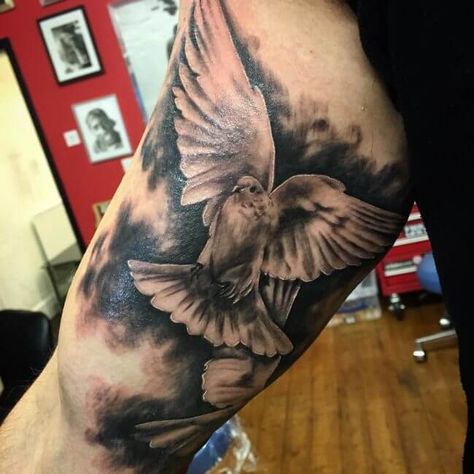 50 Badass Bicep Tattoo Ideas Bicep Tattoo Ideas, Inside Bicep Tattoo, Bicep Tattoo Men, Tattoo Ideas Males, Inner Bicep Tattoo, Dove Tattoos, Omerta Tattoo, Bicep Tattoo, Tattoos For Black Skin