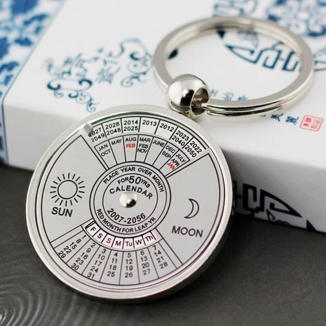 50 Years Calendar Keychain #calendar, #keychain, #stainlesssteel Astrology Party, Keychains For Men, Calendar Keychain, Ring Keychain, Key Chain Holder, Engraved Keychain, Car Bag, Perpetual Calendar, Round Leather