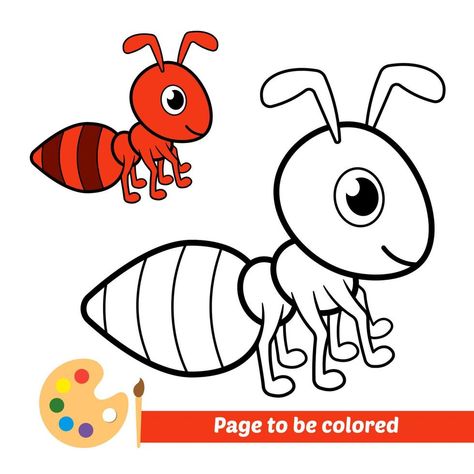 Coloring book for kids, ant vector I Spy Phonics, Ant Coloring Page, Insects For Kids, Kids Colouring Printables, Ant Drawing, Drawing Pictures For Kids, Animal Pictures For Kids, Kindergarten Morning Work, Hand Art Kids