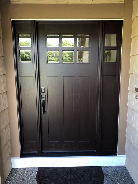 Chocolate Brown Front Door, Dark Brown Front Door Paint, Chocolate Brown Door, Brown Door Exterior, Dark Brown Garage Doors, Dark Brown Front Door, Rental Updates, Side Entry Door, Brown Garage Door