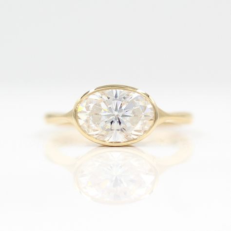 Taylor Custom Rings (@taylorcustomrings) • Instagram photos and videos Oval Engagement Ring East West, Flat Setting Engagement Ring, East West Half Bezel Engagement Ring, Sideways Oval Engagement Ring, East West Oval Engagement Ring, Oval Bezel Ring, Low Profile Engagement Ring, Half Bezel Engagement Ring, Contour Wedding Band