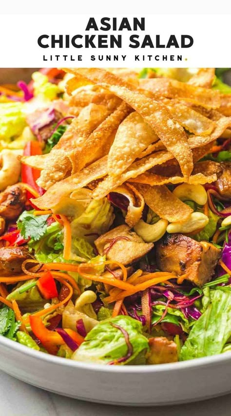 Chinese Chicken Salad Dressing Recipe Rice Vinegar, Asian Salad Chicken, Asian Salad With Chicken, Japanese Chicken Salad Recipe, Asian Chicken Salad Dressing, Korean Chicken Salad, Chinese Chicken Salad Dressing, Crispy Chicken Salad, Asian Chicken Salad Recipe