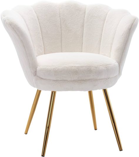 Amazon.com: chairus Living Room Chair, Faux Fur Mid Century Modern Retro Leisure Accent Chair with Golden Metal Legs, Vanity Chair for Bedroom Dresser, Upholstered Guest Chair(Soft White) : Home & Kitchen Gold Themed Bedroom, Cute Vanity, Desk Chair Comfy, Gold Bedroom Decor, Accent Chair Bedroom, Chair For Living Room, Gold Bedroom, Velvet Accent Chair, Bedroom Accent