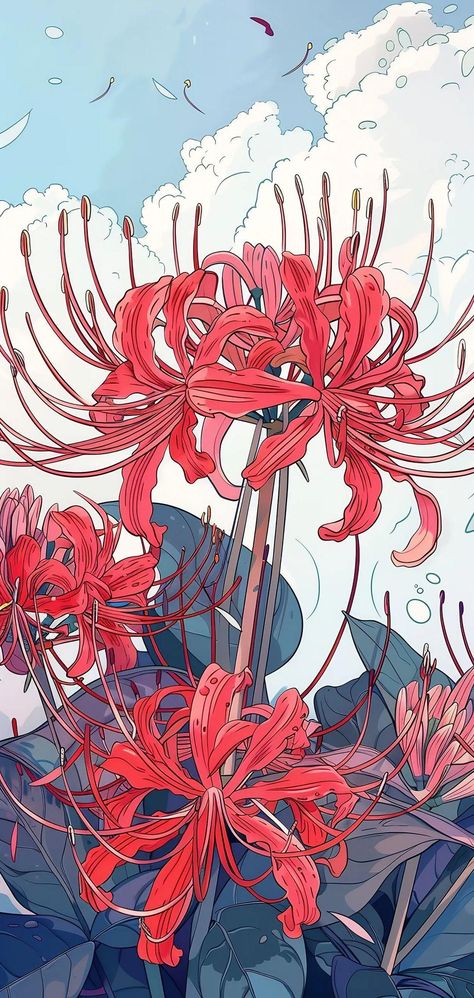 Not my creation, the artist: hessostrange on Instagram/Threads Spider Lily Iphone Wallpaper, Spider Lily Flower Wallpaper, Red Spider Lilies Wallpaper, Spider Lilly Wallpapers 4k, Anime Spider Lily Wallpaper, Red Lily Spider Drawing, Red Lily Wallpaper, Spider Lily Wallpaper Desktop, Spider Lily Aesthetic Wallpaper