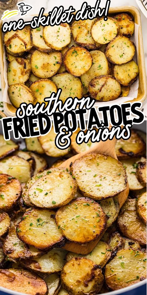 Our crispy Fried Potatoes and Onions is an easy comfort food side dish that's ready in 30 minutes! Simple ingredients, so much flavor! Sliced Fried Potatoes, Country Fried Potatoes, Best Fried Potatoes, Purple Potato Recipes, Sides For Pork Chops, Crispy Fried Potatoes, Fried Potatoes And Onions, Oven Fried Potatoes, Deep Fried Potatoes