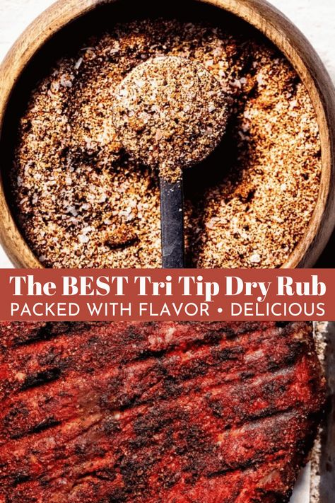 You’ll never go back to store-bought steak seasoning after trying this Tri Tip Dry Rub! Made from a handful of savory and smoky spices, the rub forms a beautiful crust around this impressive steak while infusing it with mouthwatering flavors. Tri Tip Rub, Dry Rub For Steak, Smoked Tri Tip, Bbq Tips, Homemade Rubs, Homemade Dry Mixes, Dry Rub Recipes, Steak Rubs, Dry Rubs