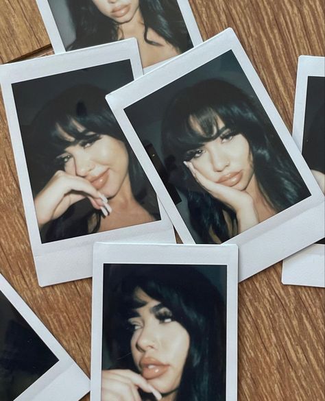 Selfie Polaroid, Polaroid Selfie, Instagram Mood Board, Long Hair Black, Photo Mannequin, Bangs Long Hair, Hair Black Hair, Polaroid Photography, Photo Polaroid