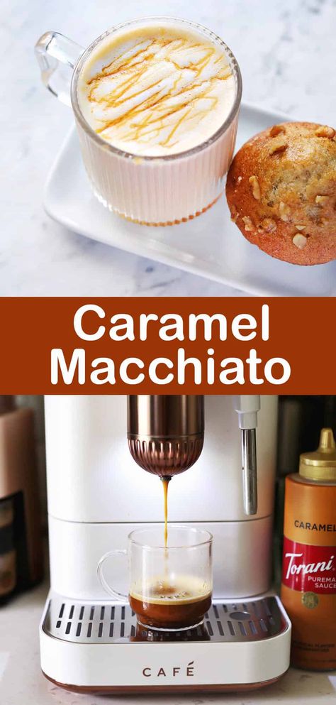 Caramel Macchiato - A Beautiful Mess Homemade Caramel Macchiato, Caramel Macchiato Recipe, Macchiato Recipe, Homemade Frappuccino, Caramel Syrup, Caramel Macchiato, A Beautiful Mess, Milk Alternatives, Frothing Milk