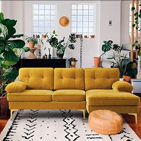 Small L Shape Sofa, Yellow Couch, Small Sectional Sofa, Small Sectional, Living Room Furniture Styles, Couch With Chaise, L Shape Sofa, Sectional Sofa With Chaise, Sofa With Chaise